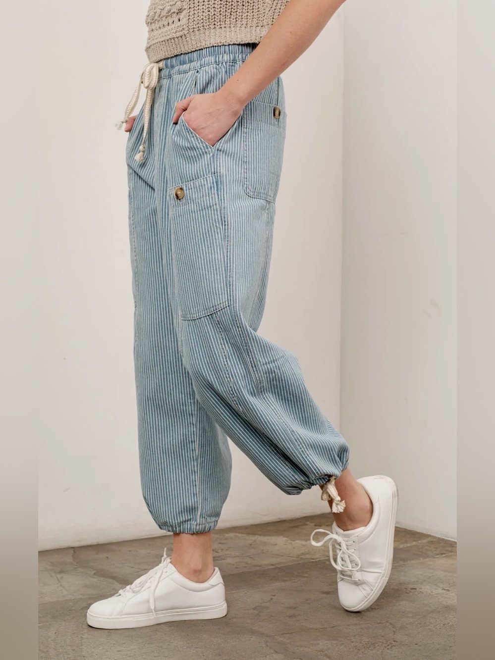 Aaron & Amber Malibu Pull-On Denim Stripe Pants Size M